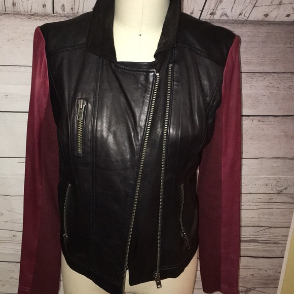 Halogen NORDSTROM BRAND Real Leather 2 color asymmetric zip jacket - Picture 2 of 8